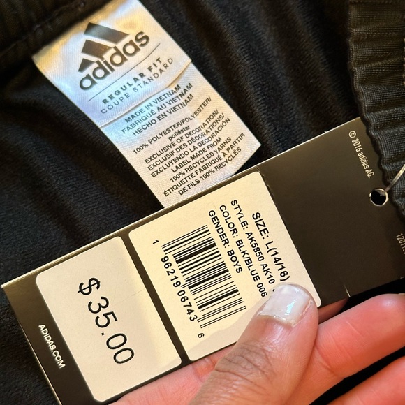 NWT Adidas Tricot joggers - Black/Blue - Big Boys Sz L (14/16) - Picture 2 of 2
